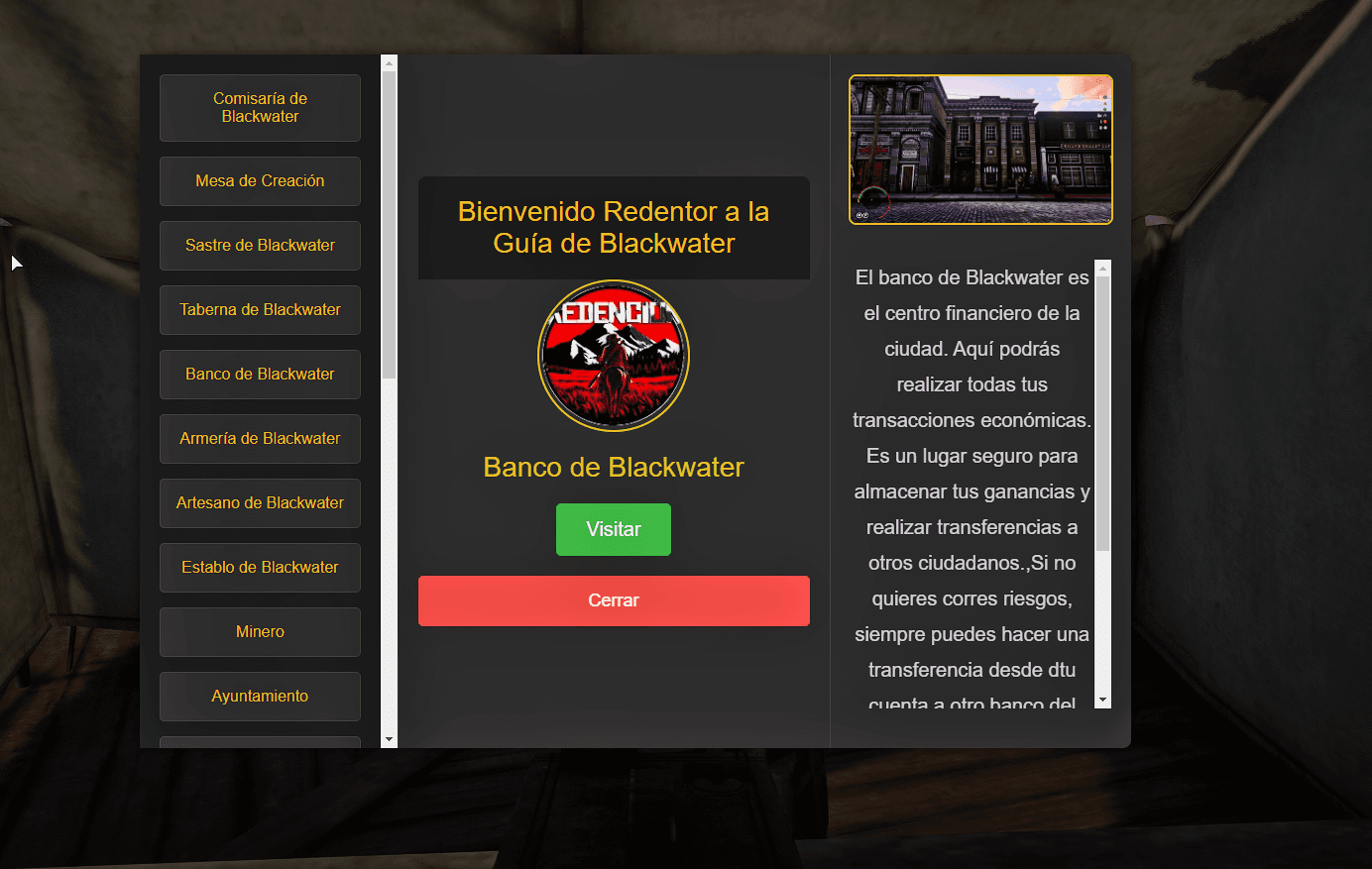 Menú del NPC Guía